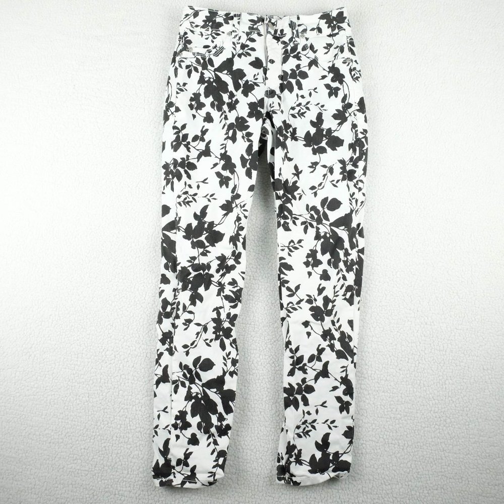 NYDJ Not Your Daughters Jeans Womens 2 White Black All Over Print Ankle Skinny - Picture 1 of 11